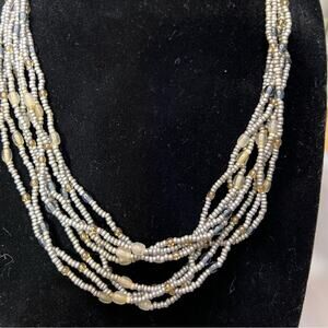 Multi strand beaded 16 inch necklace grey tones